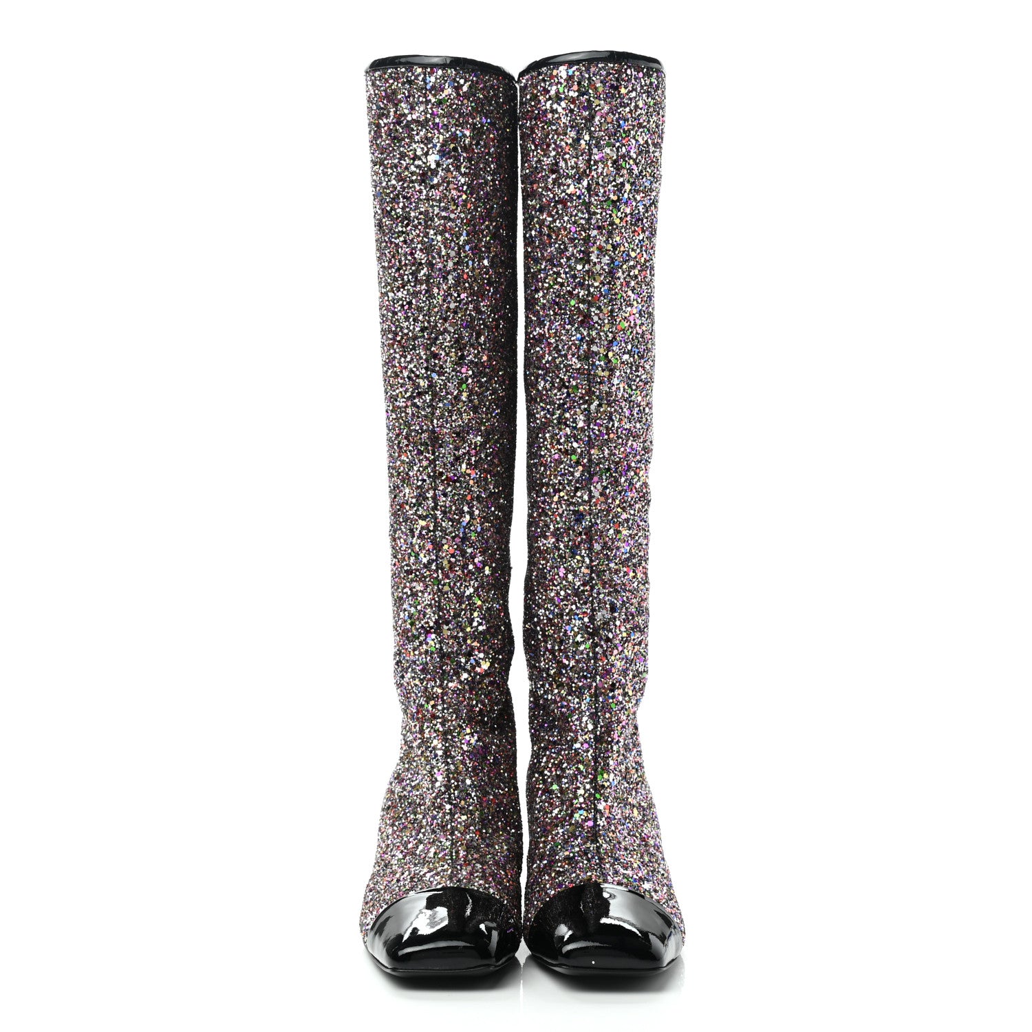 Chanel Glitter Patent Calfskin Cap Toe Fantasy High Boots 35.5 Multicolor Black 2 of 8