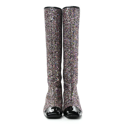 Chanel Glitter Patent Calfskin Cap Toe Fantasy High Boots 35.5 Multicolor Black 2 of 8