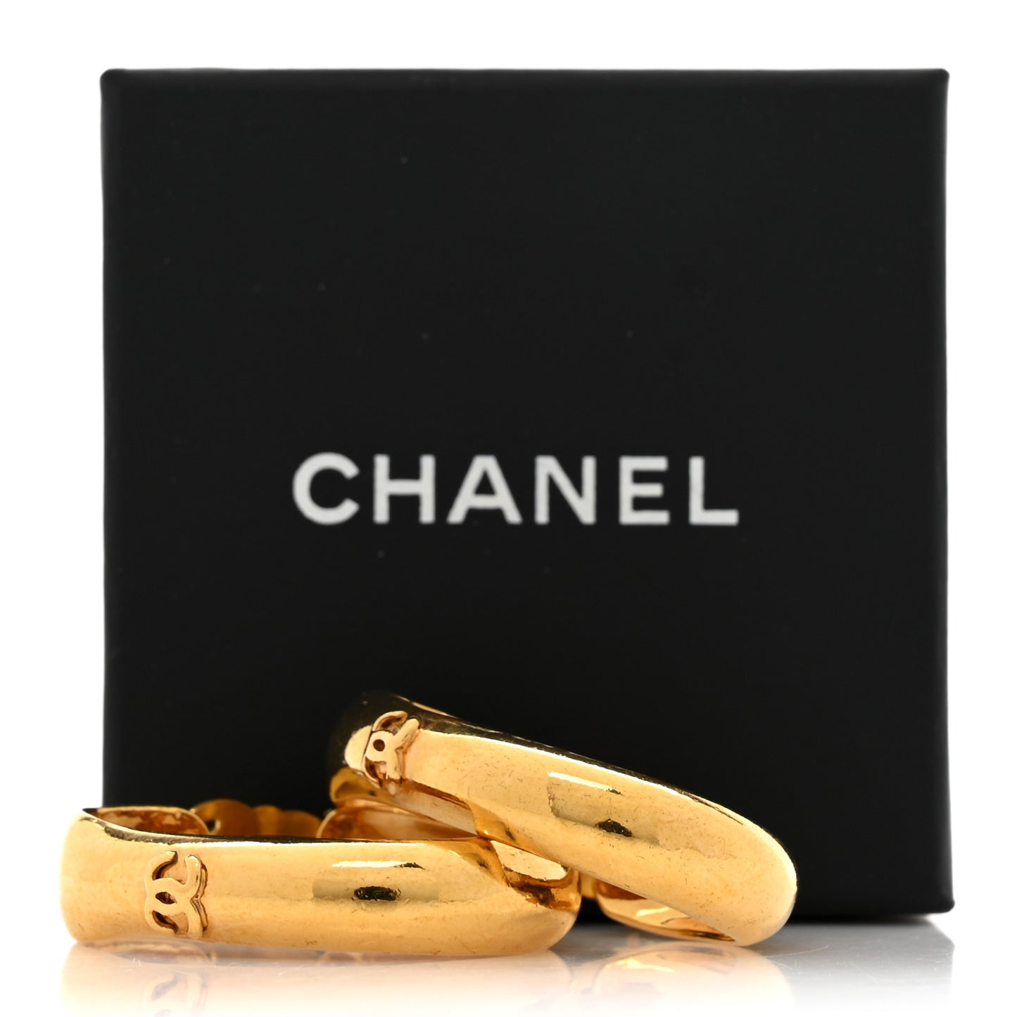 Metal CC Hoop Clip On Earrings Gold