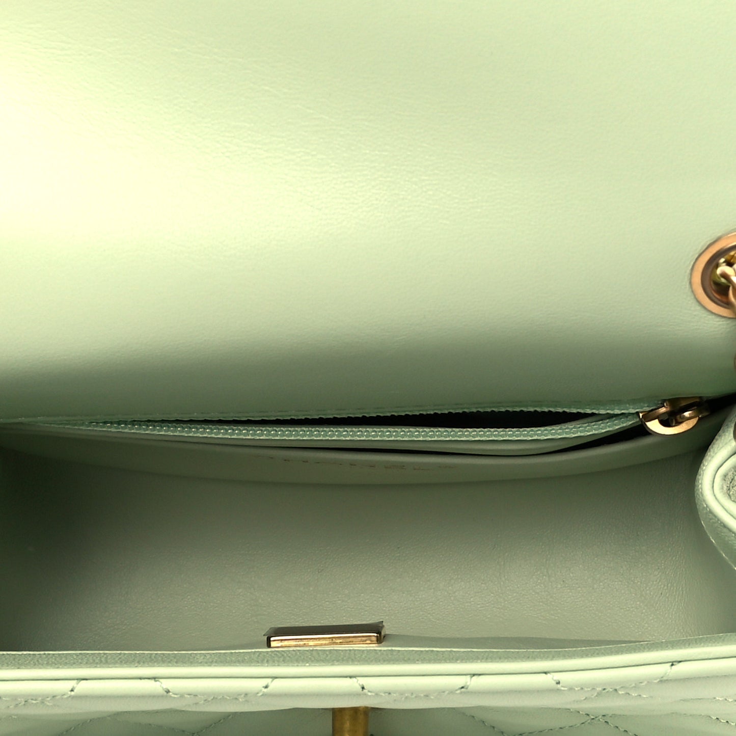 Lambskin Quilted Mini Pearl Crush Flap Light Green