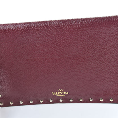 Valentino Garavani Pebbled Calfskin Medium Rockstud Envelope Flat Wristlet Pouch Rubin 8 of 9