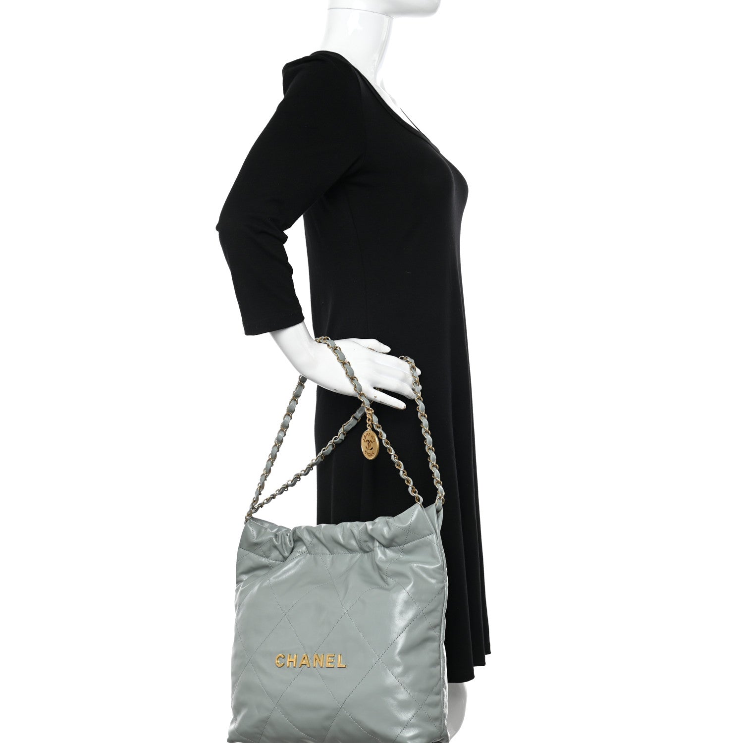 Chanel Shiny Calfskin Quilted Small Chanel 22 Grey 2 of 11