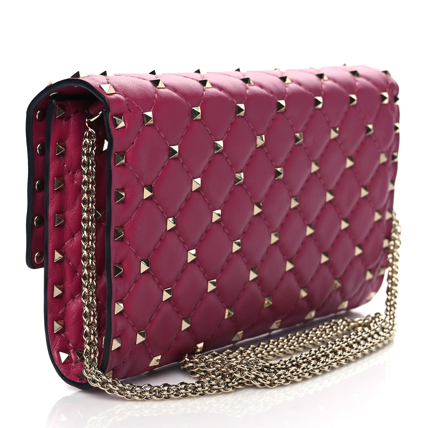 Nappa Rockstud Spike Wallet on Chain Disco Pink