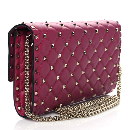 Valentino Garavani Nappa Rockstud Spike Wallet on Chain Disco Pink 3 of 9