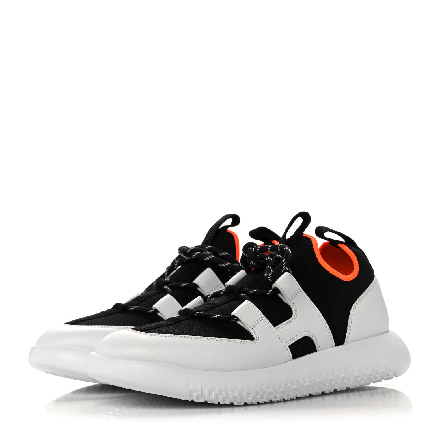 Hermes Technical Canvas Suede Goatskin Womens Duel Sneakers 37 Black White 3 of 8