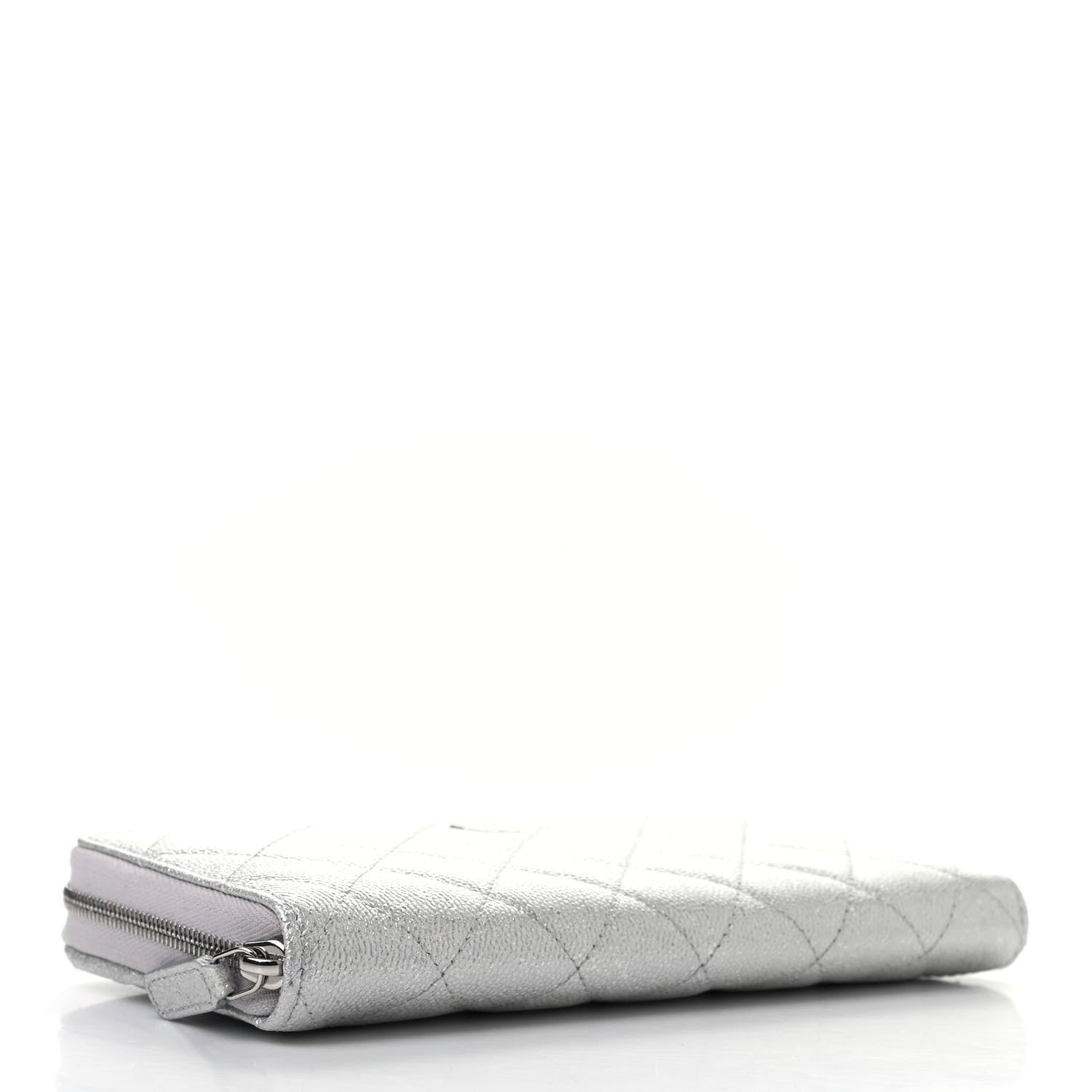 Chanel Metallic Caviar Quilted Large Gusset Zip Around Wallet Silver 4 of 9