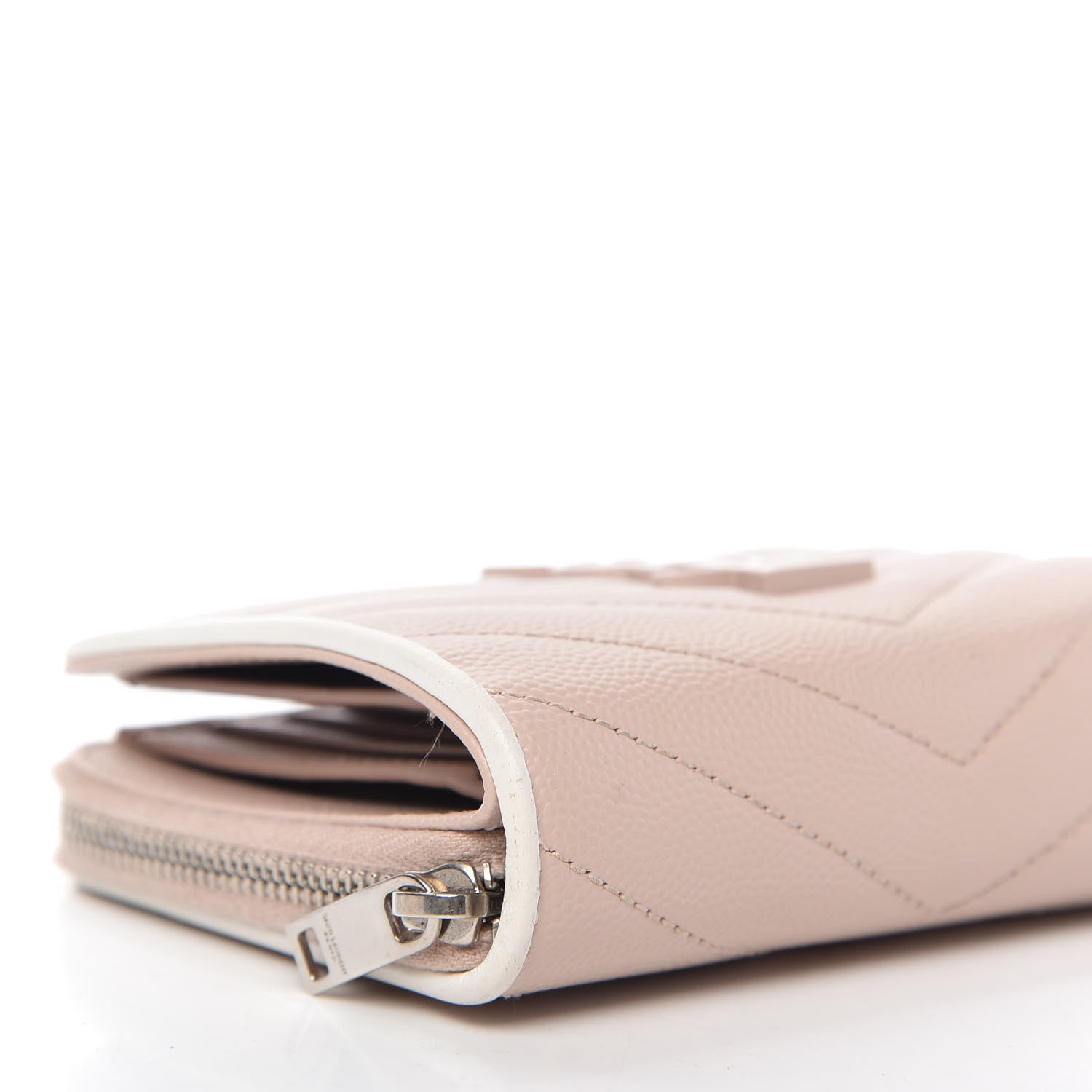 Saint Laurent Grain De Poudre Matelasse Monogram Compact Zip Around Wallet Pale Pink 7 of 11