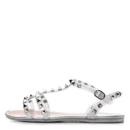 Valentino Garavani PVC Jelly Glitter Rockstud Caged Sandals 36 Silver 1 of 8