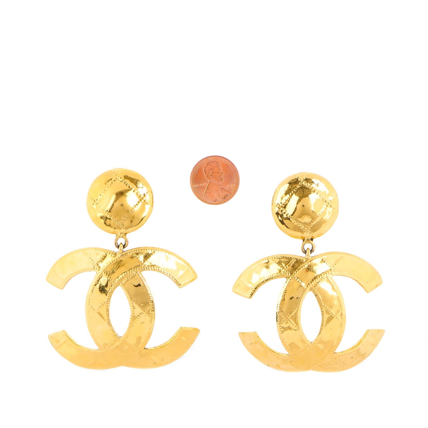 Chanel CC Large Drop Clip On Earrings Gold 2 of 5