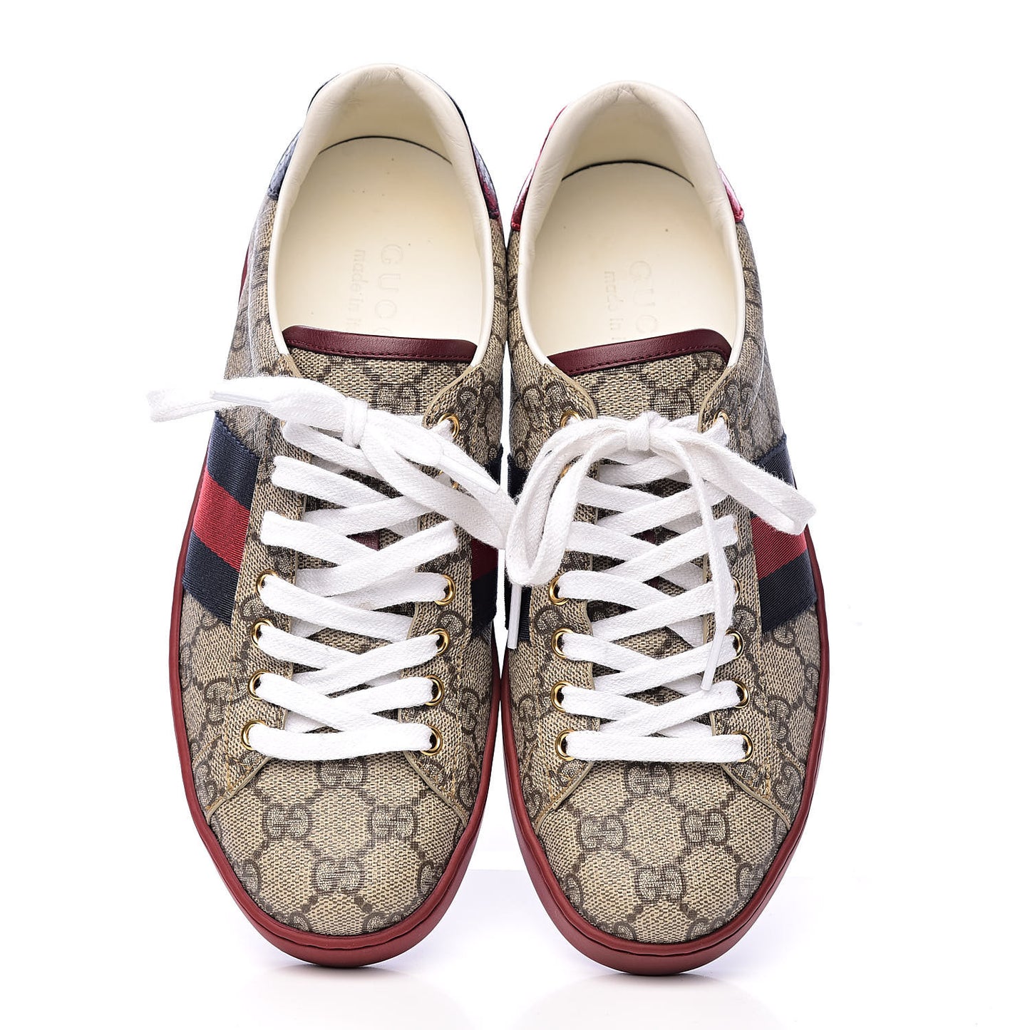 GG Supreme Monogram Ayers Mens New Ace Low-Top Sneaker 6.5 Beige Red