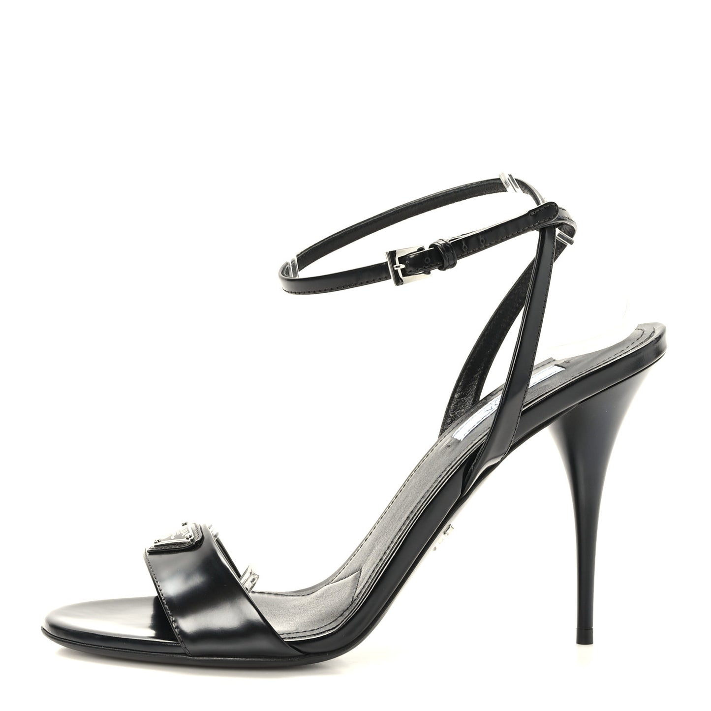Spazzolato Metal Triangle Logo Ankle Strap 100mm Sandals 39 Black