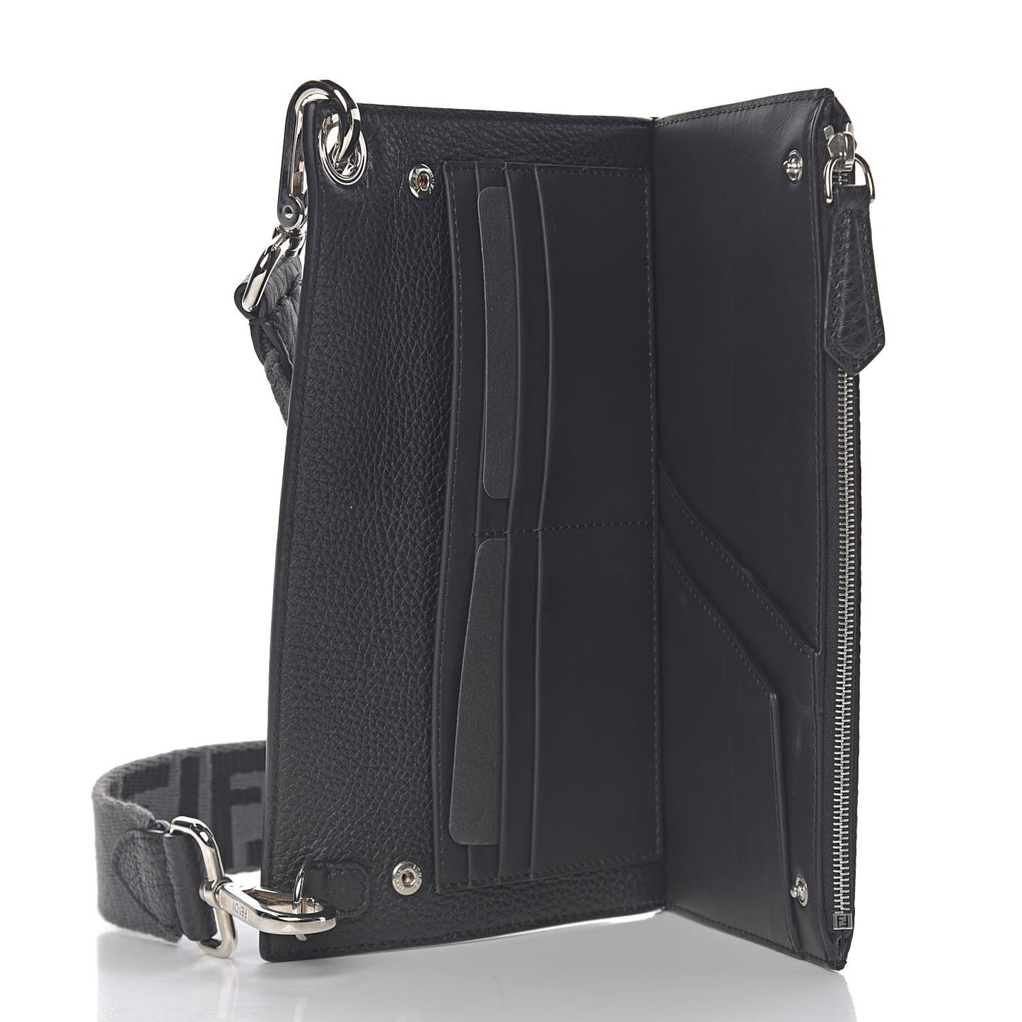 Cuoio Romano Glazed Fabric FF 1974 Wallet on Strap Black