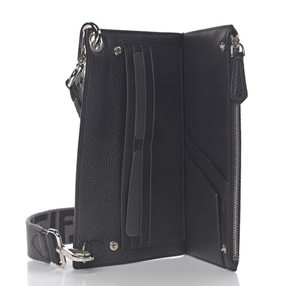 Fendi Cuoio Romano Glazed Fabric FF 1974 Wallet on Strap Black 5 of 10