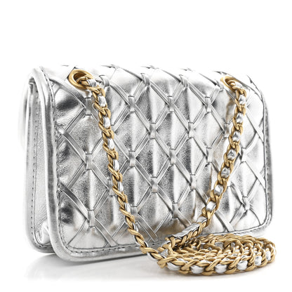 Chanel Metallic Calfskin Quilted Braided Mini Rectangular Flap Silver 3 of 11