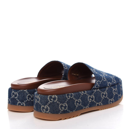Gucci New Denim GG Monogram Angelina Platform 55mm Slide Sandals 36.5 Blue Tea 4 of 10