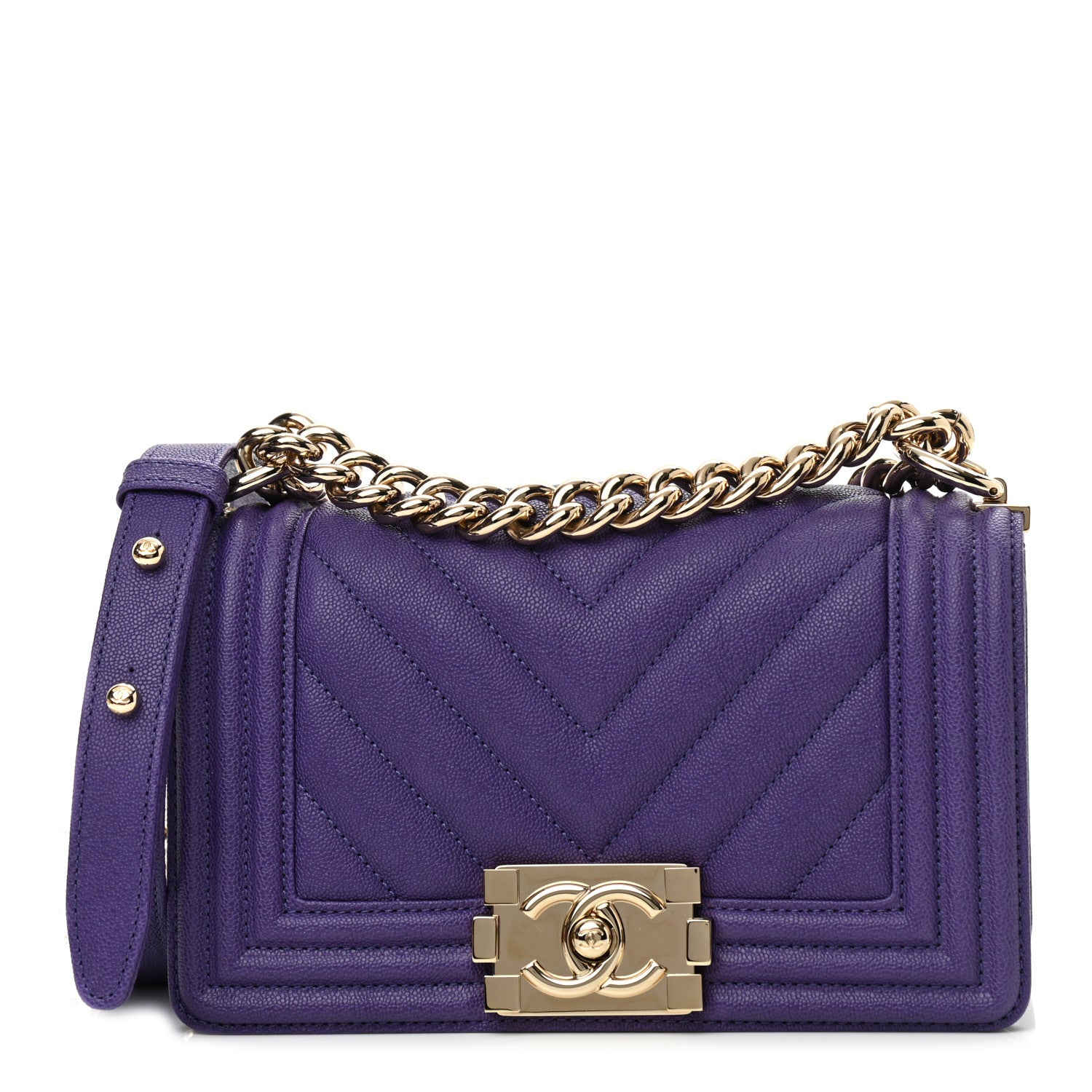 Chanel Caviar Chevron Quilted Small Boy Flap Purple 1 of 11
