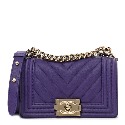Chanel Caviar Chevron Quilted Small Boy Flap Purple 1 of 11