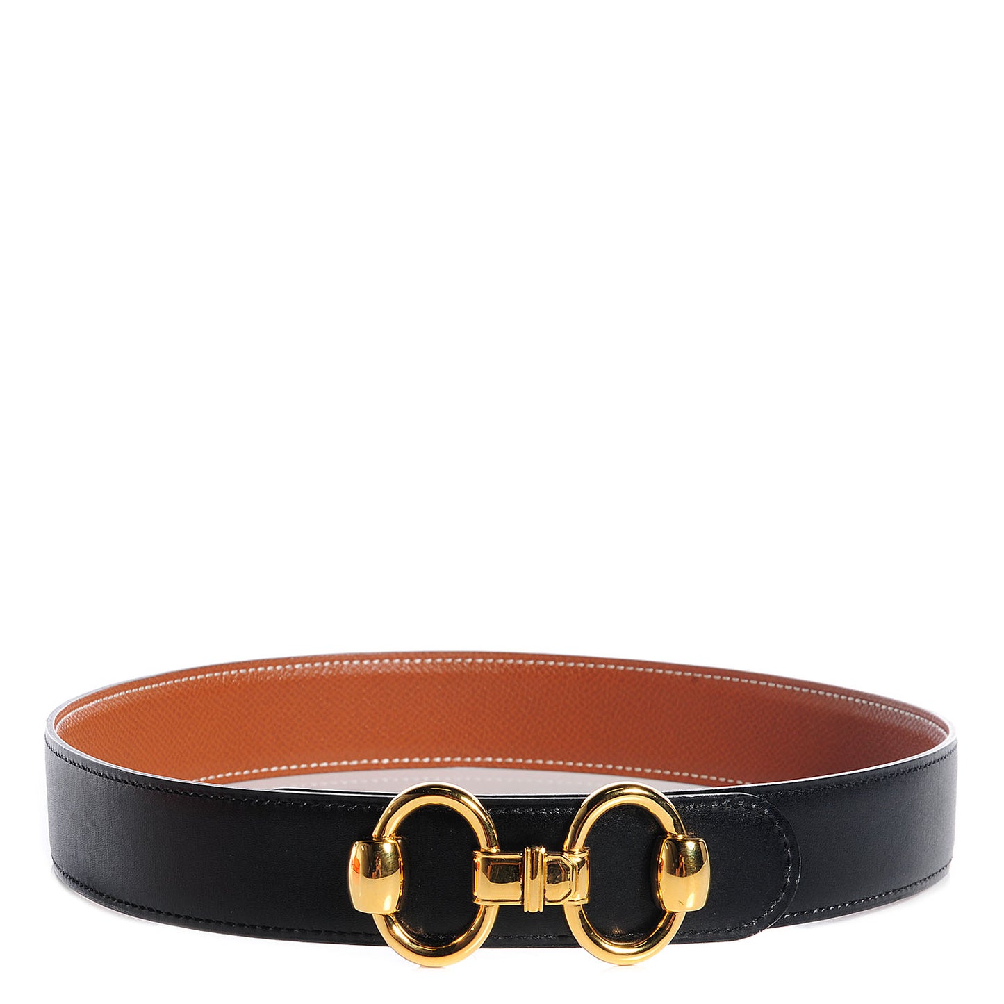 Box Courchevel Reversible Horsebit H 32mm Belt Noir Gold 85