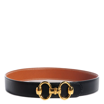 Hermes Box Courchevel Reversible Horsebit H 32mm Belt Noir Gold 85 1 of 5