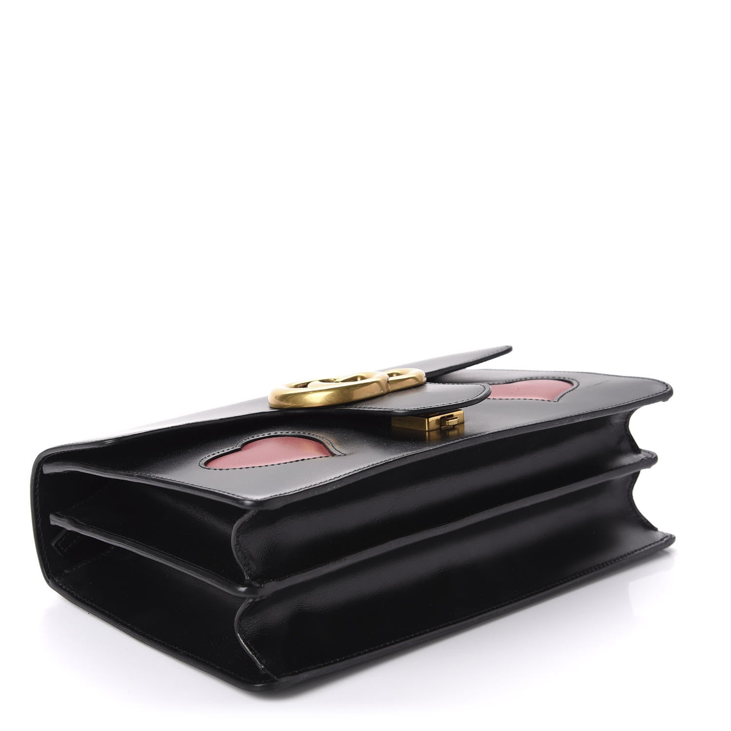 Gucci Knight Calfskin Malaga Kid Heart Medium GG Marmont Chain Handle Bag Black Hibiscus Red Multicolor 4 of 16
