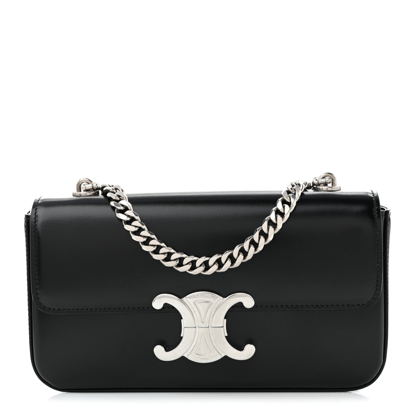Shiny Calfskin Triomphe Chain Shoulder Bag Black