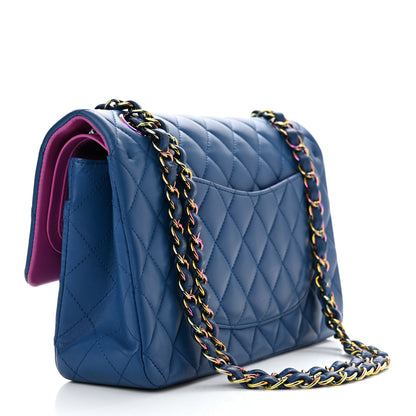 Chanel Lambskin Quilted Medium Double Flap Blue Pink 3 of 11