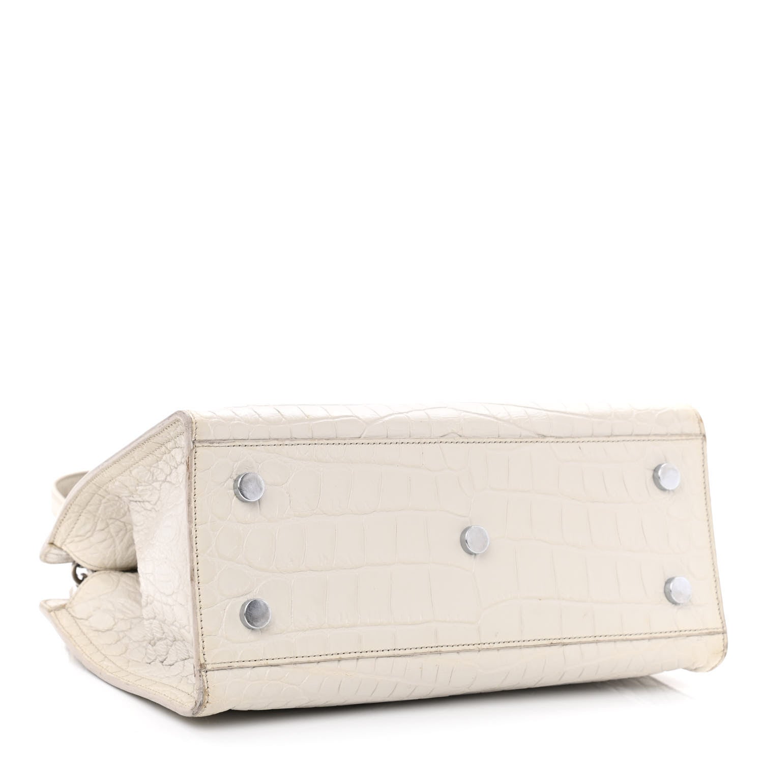 Saint Laurent Calfskin Crocodile Embossed Baby Monogram Cabas Gris Perle 4 of 16