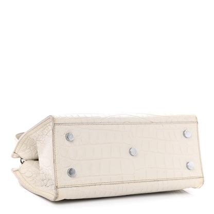 Saint Laurent Calfskin Crocodile Embossed Baby Monogram Cabas Gris Perle 4 of 16