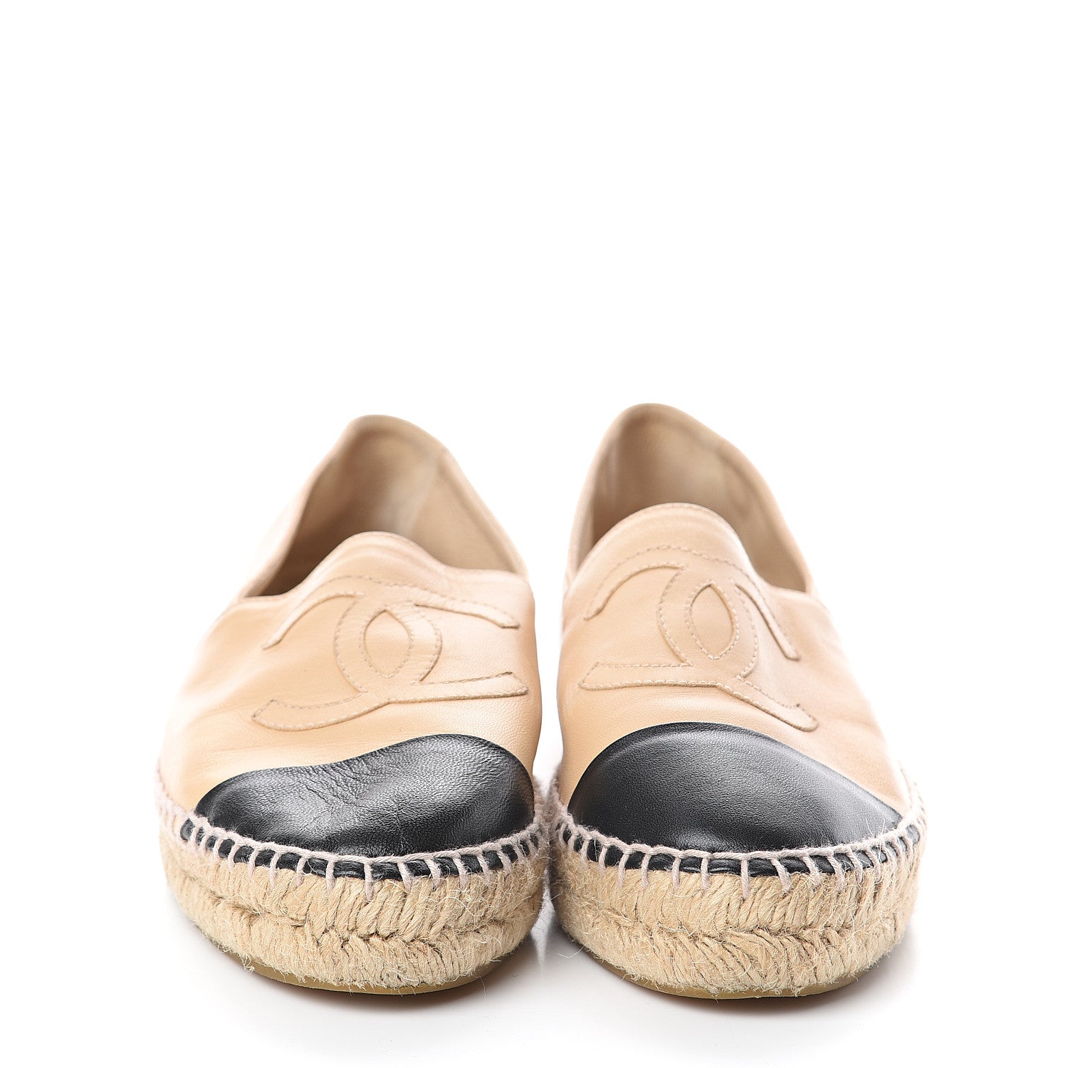 Chanel Lambskin CC Espadrilles 37 Beige Black 2 of 7