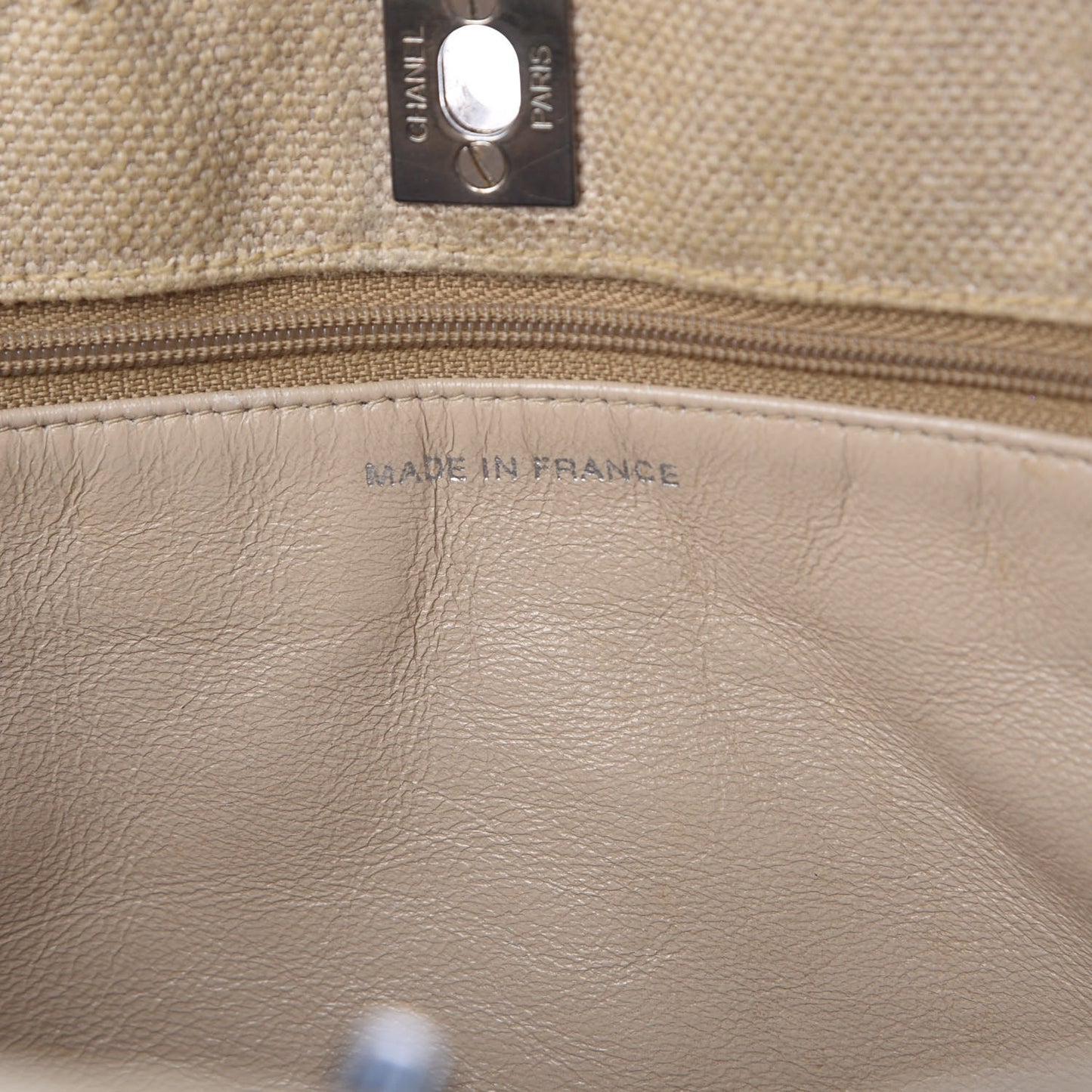 Canvas Quilted CC Shopping Tote Beige