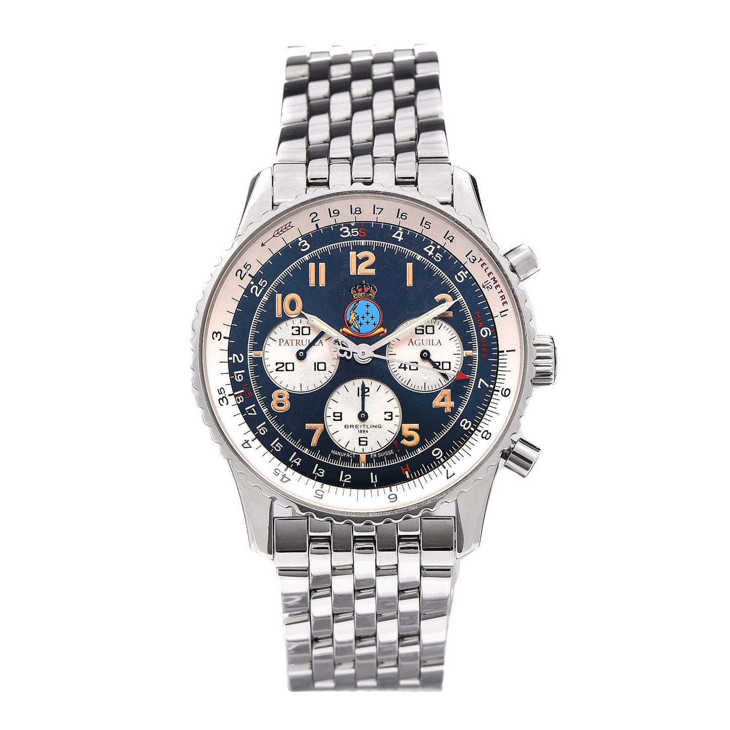 Stainless Steel 37mm Navitimer 92 Patrulla Aguila Automatic Watch Blue A30022