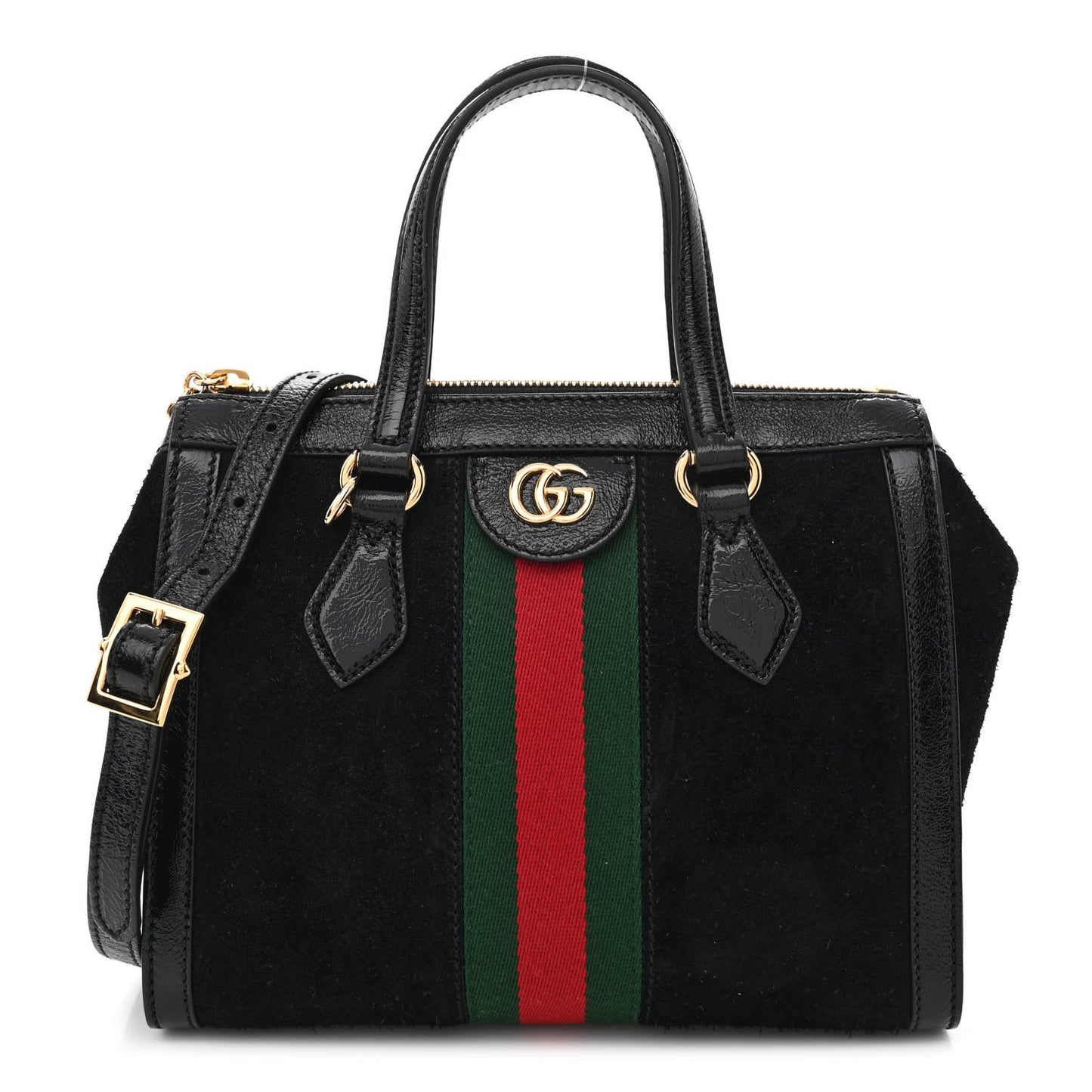 Suede Patent GG Web Small Ophidia Tote Bag Black