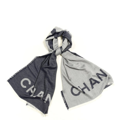 Chanel Cashmere Silk CC Logo Fringe Scarf Navy Blue 1 of 3