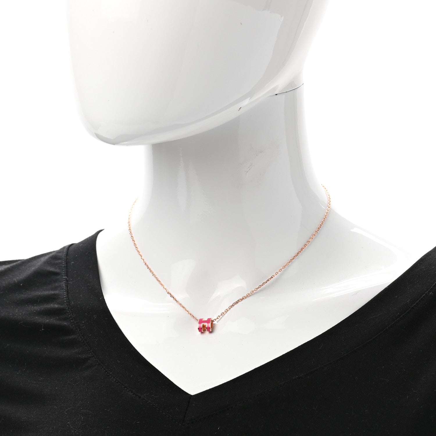Hermes Lacquered Gold Mini Pop H Pendant Necklace Rose Extreme 2 of 8