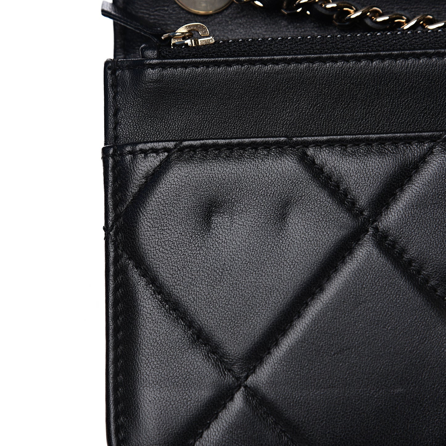 Lambskin Quilted Trendy CC Wallet On Chain WOC Black