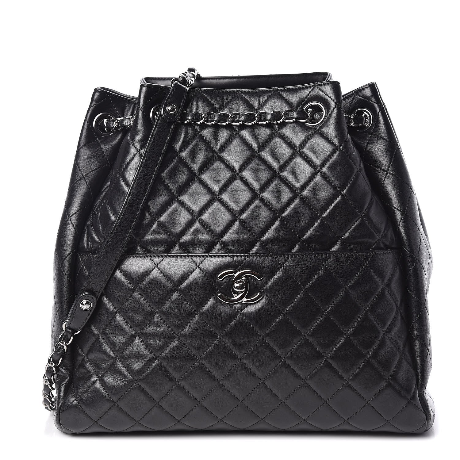 Chanel Lambskin Quilted Large Drawstring Shoulder Bag Black 1 of 10