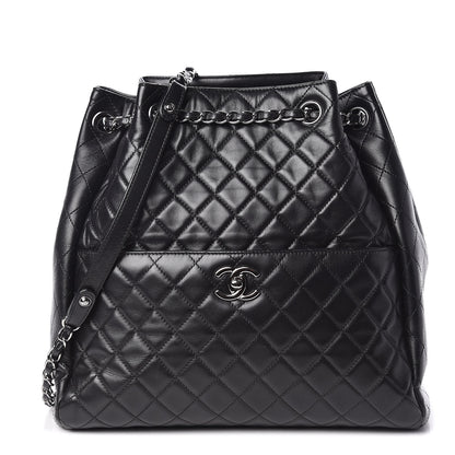 Chanel Lambskin Quilted Large Drawstring Shoulder Bag Black 1 of 10