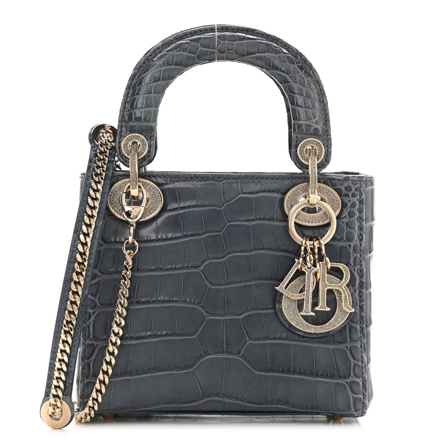 Alligator Crystal Mini Lady Dior Blue