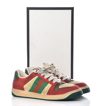 Gucci Nubuck Web Mens Screener Sneakers 9 Light Hibiscus Red Burro 9 of 9