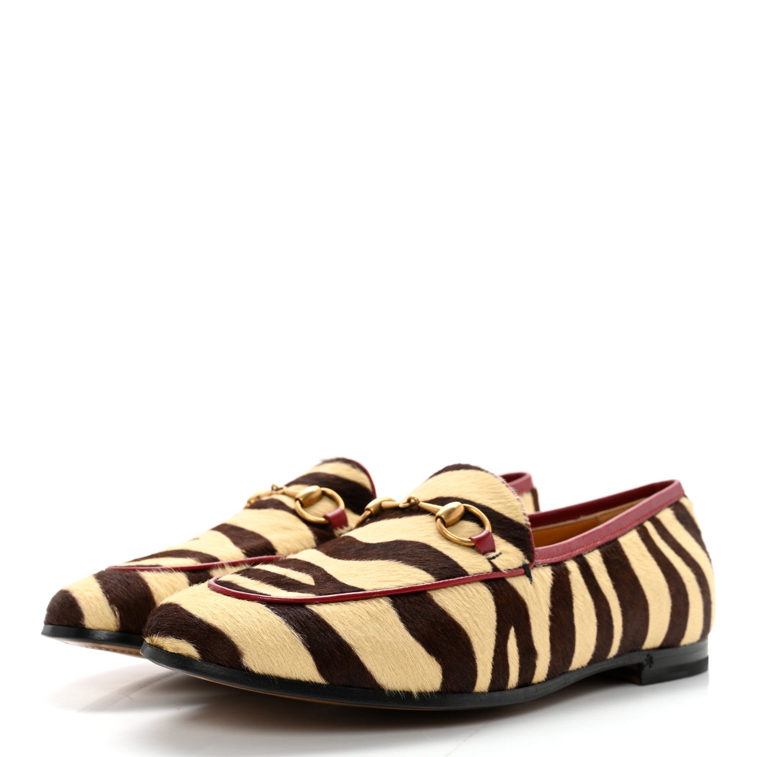 Gucci Calf Hair Tiger Print Womens Jordaan Loafers 36 Natural Black Romantic Cherry 3 of 10
