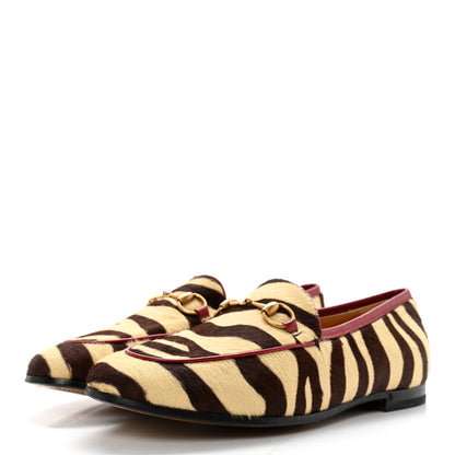 Gucci Calf Hair Tiger Print Womens Jordaan Loafers 36 Natural Black Romantic Cherry 3 of 10
