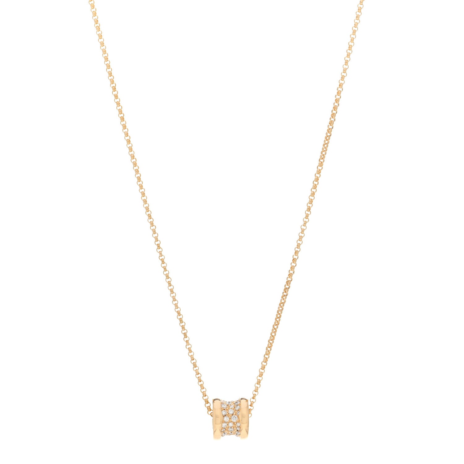 Bulgari 18K Yellow Gold Diamond Small B.Zero1 Pave Pendant Necklace 1 of 5