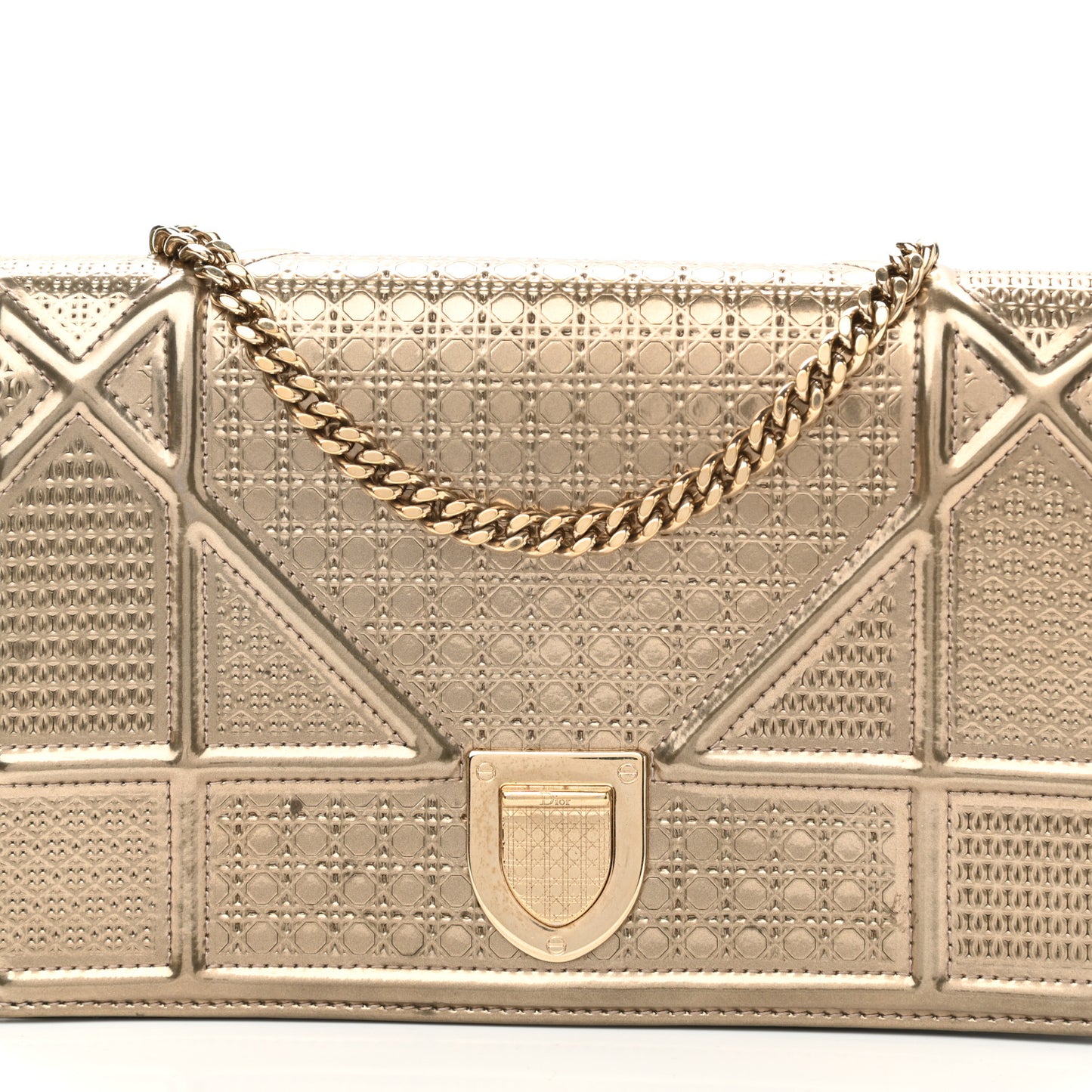 Metallic Patent Micro-Cannage Medium Diorama Flap Bag Gold