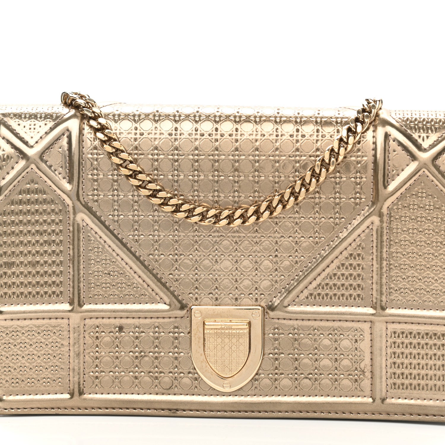 Christian Dior Metallic Patent Micro-Cannage Medium Diorama Flap Bag Gold 7 of 12