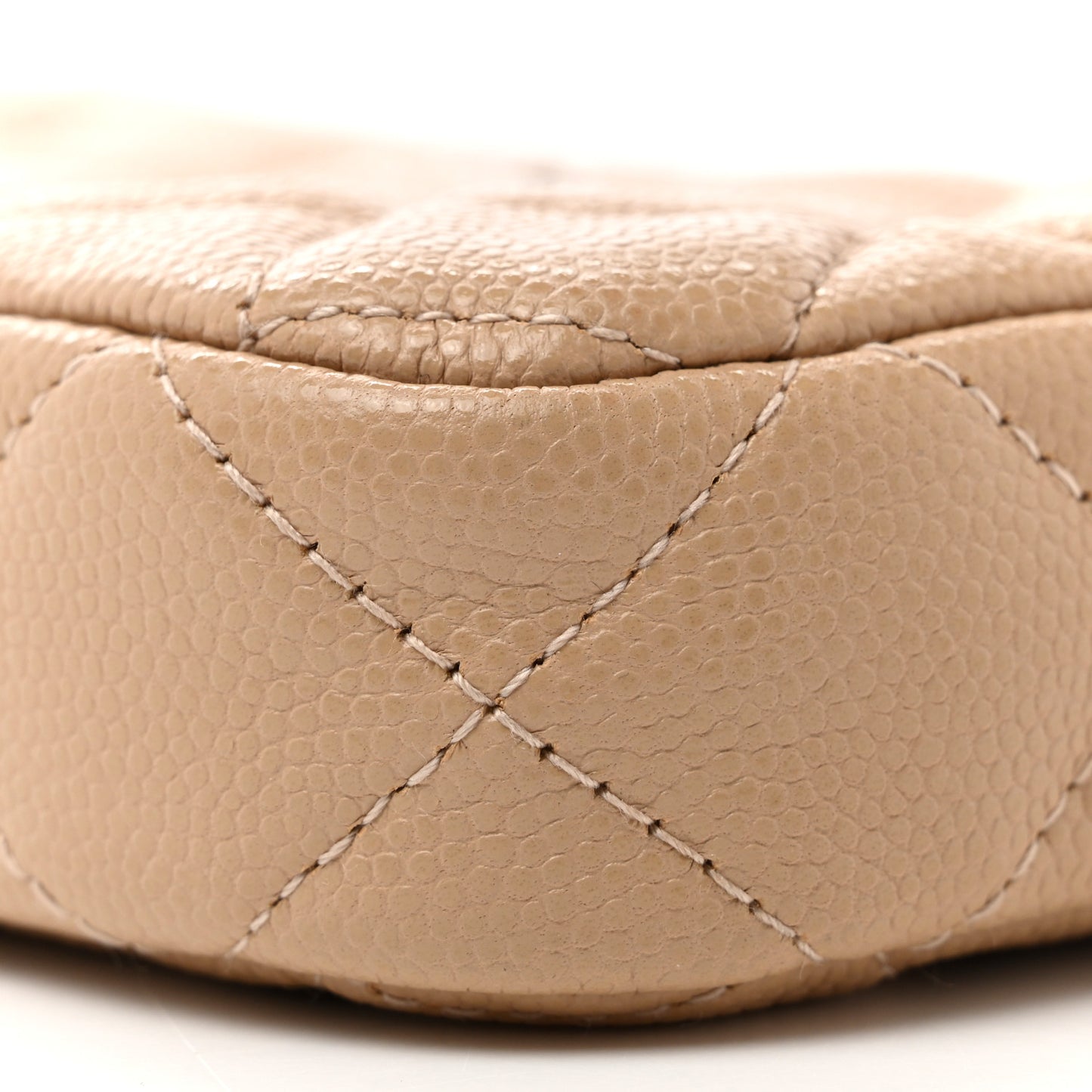 Iridescent Caviar Quilted Small Clutch With Chain Beige