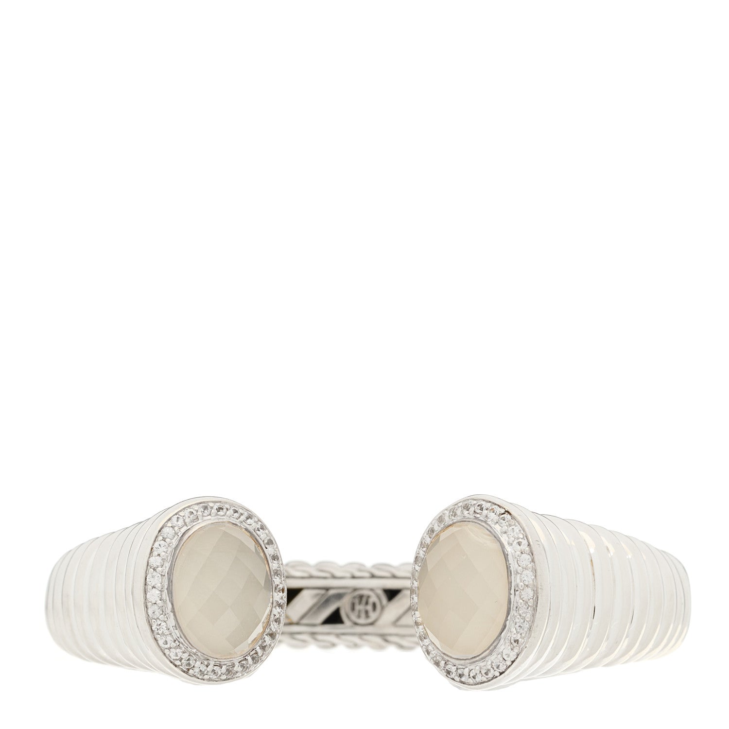 John Hardy Sterling Silver Chalcedony White Topaz Kick Cuff Bracelet 1 of 3