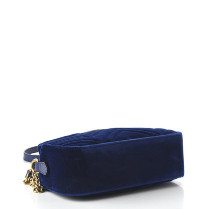 Gucci Velvet Matelasse Small GG Marmont Chain Shoulder Bag Cobalt 7 of 11