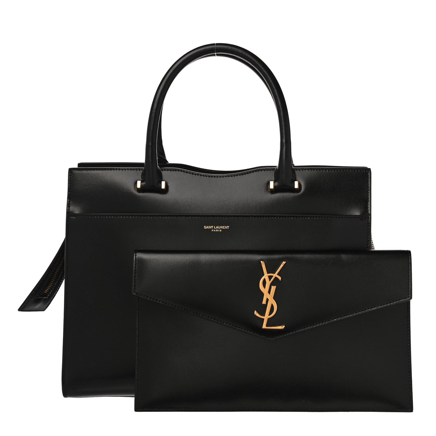 Shiny Calfskin Medium Uptown Tote Black
