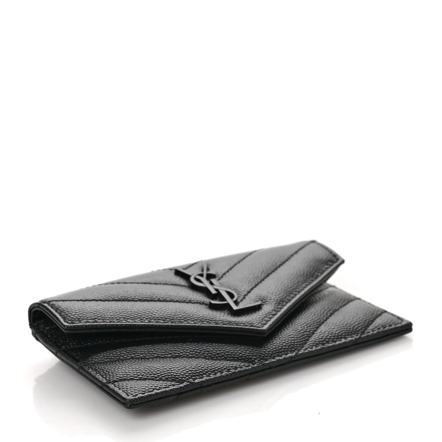 Grain De Poudre Matelasse Chevron Monogram Monochrome Compact Wallet Black