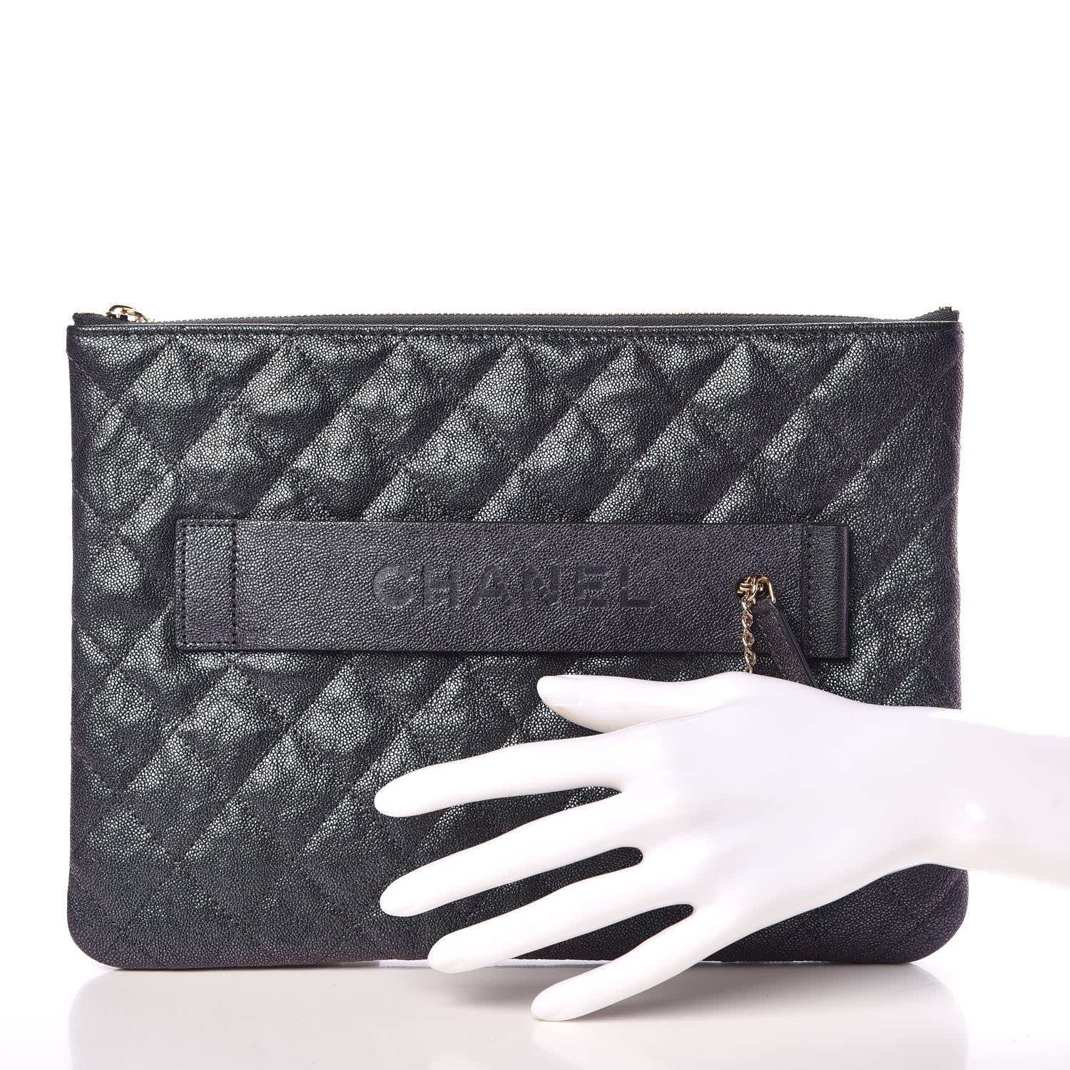 Chanel Iridescent Caviar Medium Night by the C Pouch Clutch Black 2 of 9